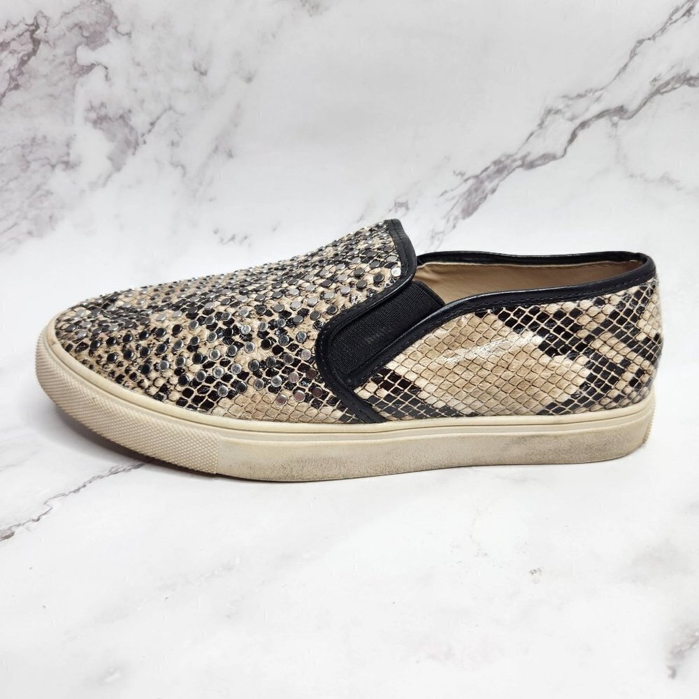 Steve Madden Eros Studded Snakeskin Python Sneakers Slip On Flats 7B